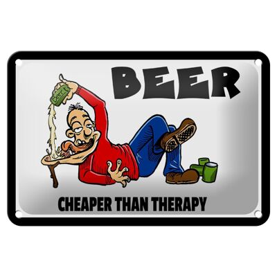 Blechschild Alkohol 18x12cm Beer cheaper than therapy Bier Dekoration
