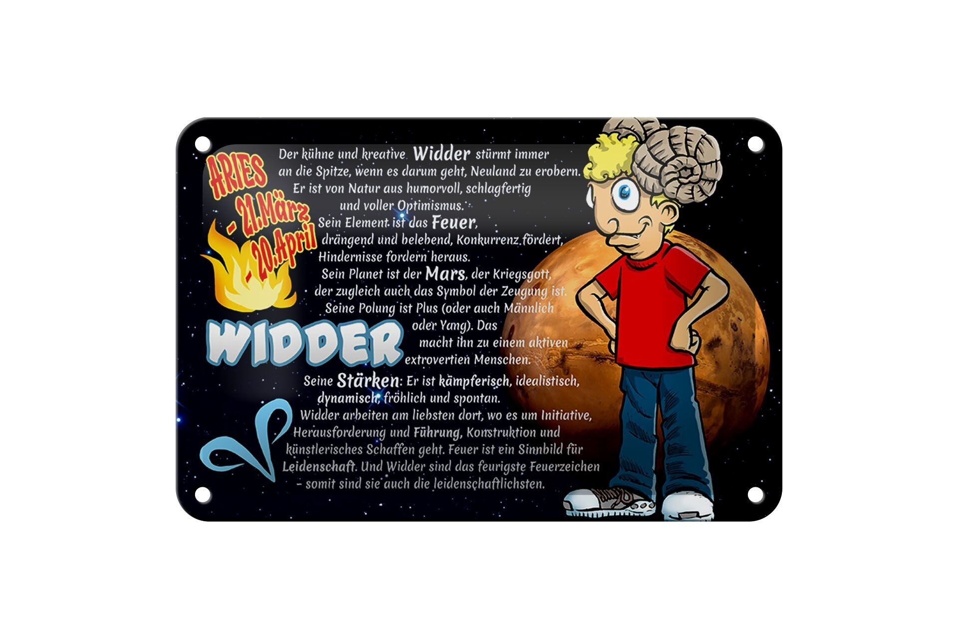 Blechschild Sternzeichen 18x12cm Widder Planet Mars Dekoration