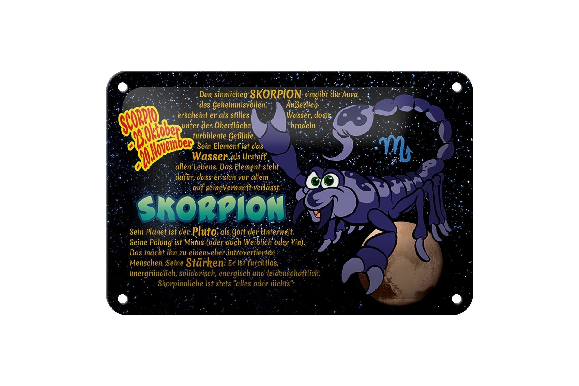 Targa in metallo Segno zodiacale 18x12 cm Scorpione Pianeta Forza Decorazione