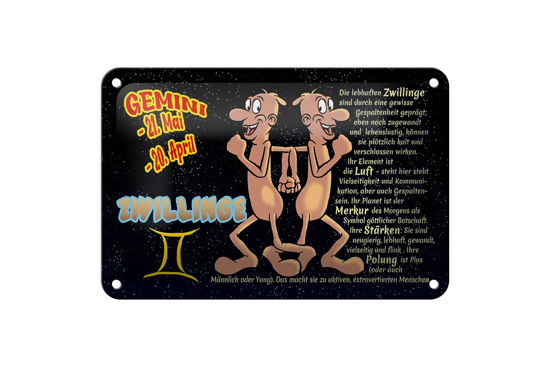 Targa in metallo Segno zodiacale 18x12 cm Decorazione Gemelli Pianeta Mercurio