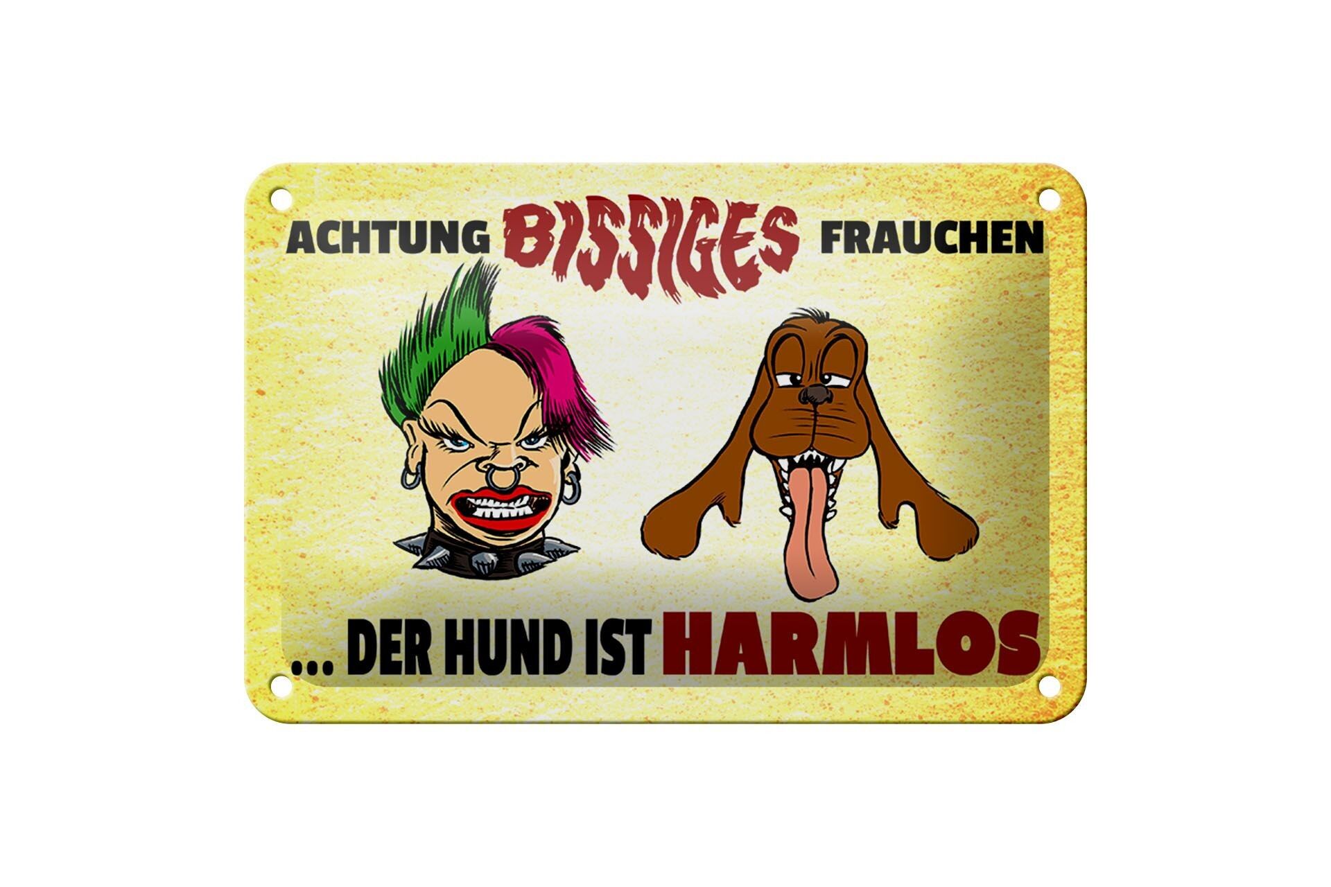 Targa in metallo con scritta "Attenzione che morde la padrona" decorazione del cane 18x12 cm