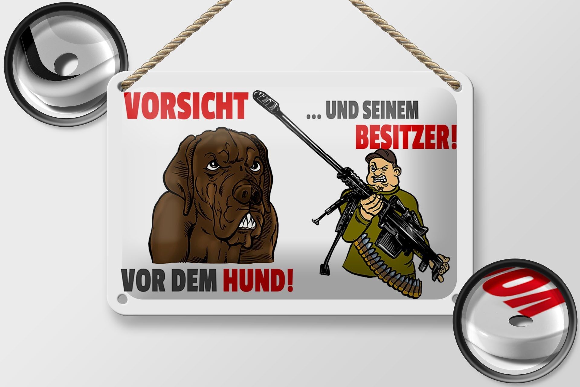 Blechschild Hinweis 18x12cm Vorsicht vor Hund und Besitzer Dekoration