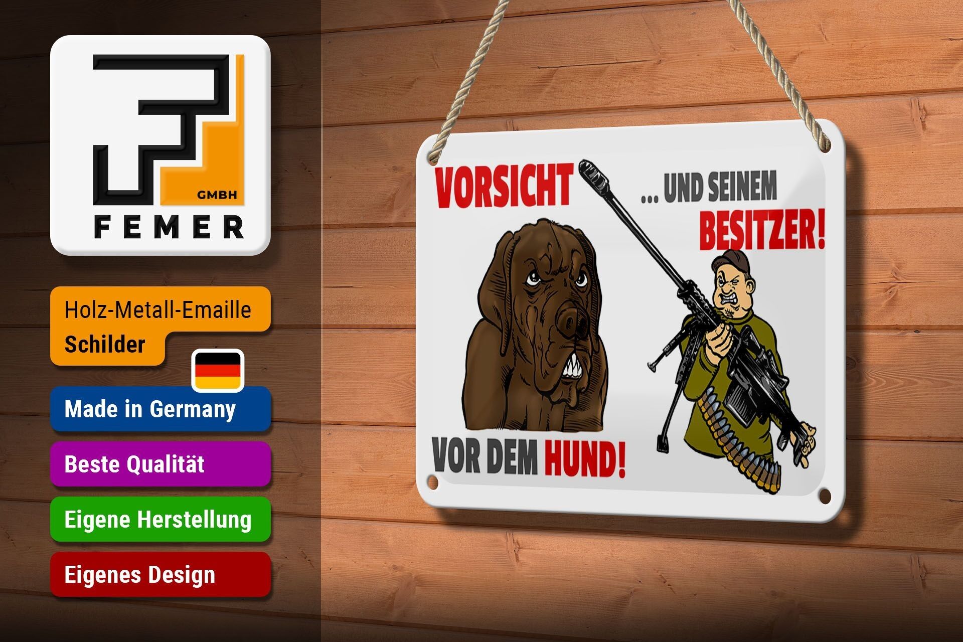 Blechschild Hinweis 18x12cm Vorsicht vor Hund und Besitzer Dekoration