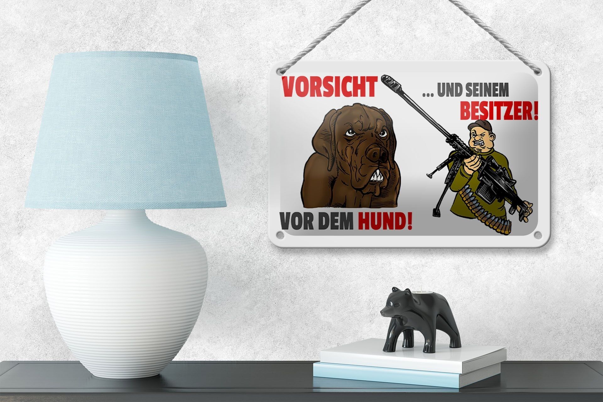 Blechschild Hinweis 18x12cm Vorsicht vor Hund und Besitzer Dekoration