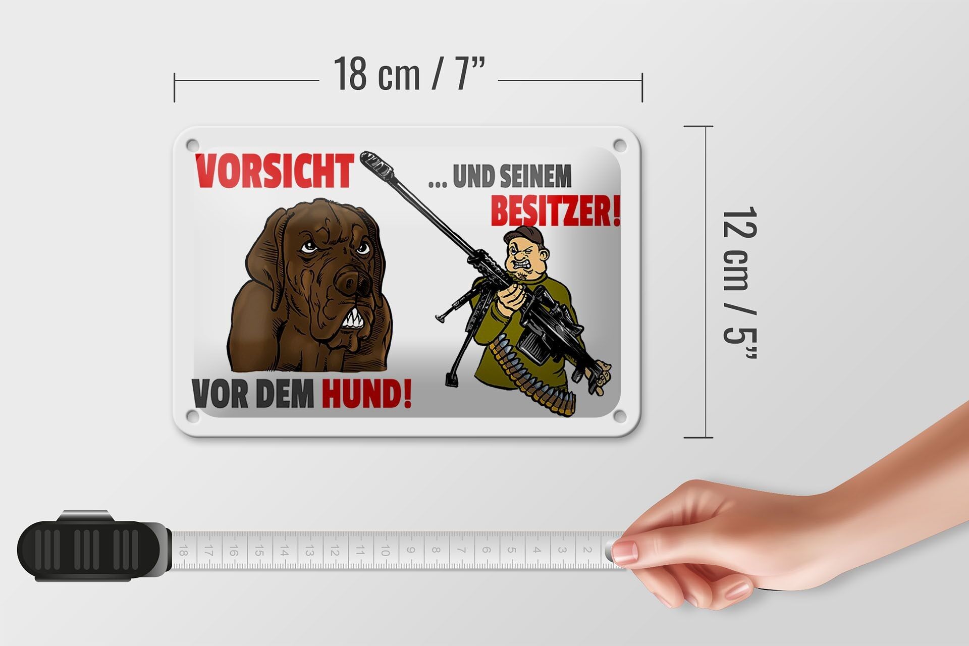 Blechschild Hinweis 18x12cm Vorsicht vor Hund und Besitzer Dekoration
