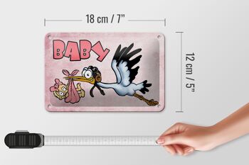 Plaque en tôle bébé 18x12cm cigogne amène enfant décoration rose 5