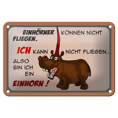 Blechschild Tiere 18x12cm kann nicht fliegen bin Einhorn Dekoration