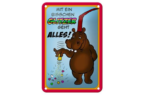 Blechschild Spruch 12x18cm mit bisschen Glitzer geht Alles Dekoration