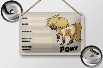 Signe en étain poney 18x12cm, nom d'animaux, propriétaire de race, décoration née 2