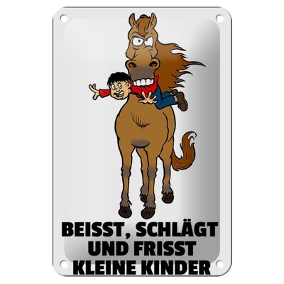 Tin sign notice 12x18cm horse bites eats children decoration