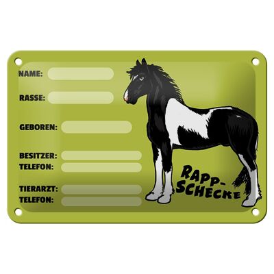 Tin sign horse 18x12cm black and white name owner breed decoration