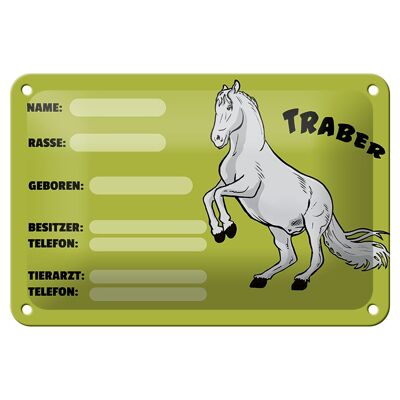 Cartel de chapa caballo 18x12cm trotter información nombre propietario decoración