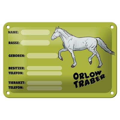 Cartel de chapa de caballo, 18x12cm, Orlov Trotter, nombre, propietario, decoración de raza
