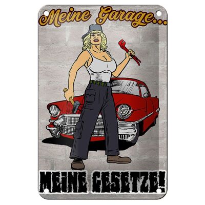 Blechschild Pinup 12x18cm Meine Garage meine Gesetze Dekoration