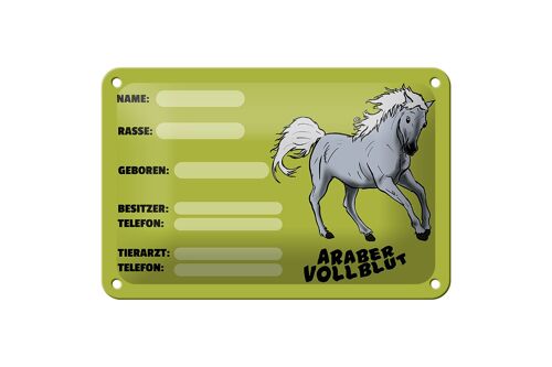 Blechschild Pferd 18x12cm Araber Vollblut Name Besitzer Dekoration