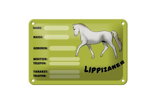 Blechschild Pferd 18x12cm Lippizaner Angaben Name Besitzer Dekoration