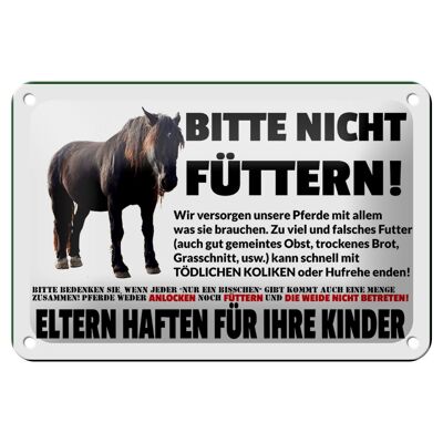 Tin sign horse 18x12cm Please do not feed parents liable decoration