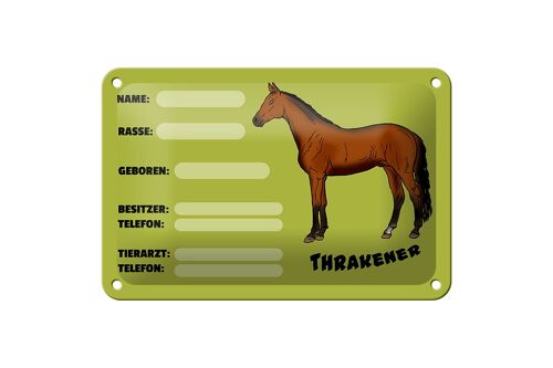 Blechschild Pferd 18x12cm Thrakener Name Besitzer Rasse Dekoration