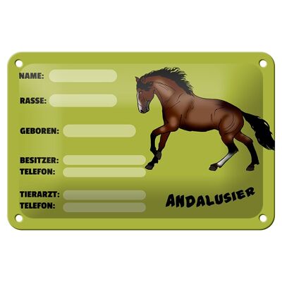 Tin sign horse 18x12cm Andalusian name owner breed decoration