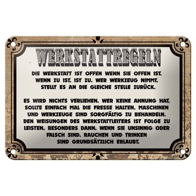 Blechschild Spruch 18x12cm Werkstattregeln Werkstatt offen Dekoration