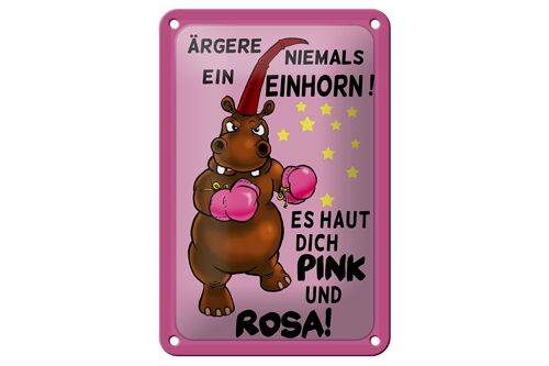 Blechschild Einhorn 12x18cm ärgere niemals haut pink rosa Dekoration
