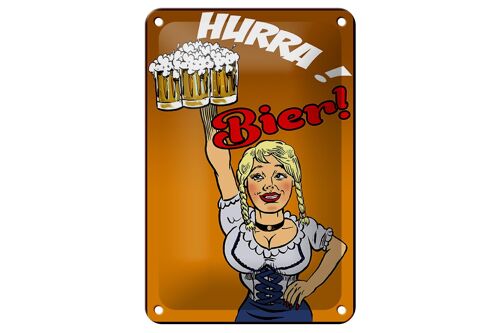 Blechschild Pinup 12x18cm Alkohol Hurra! Bier Dekoration