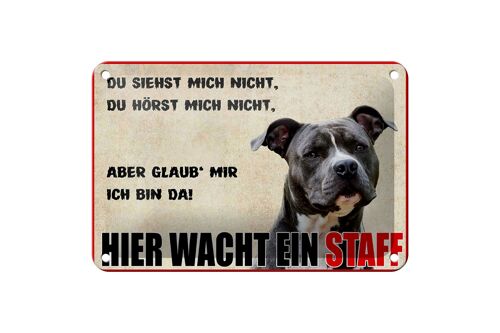 Blechschild Hinweis 18x12cm Hund Hier wacht ein Staff Dekoration