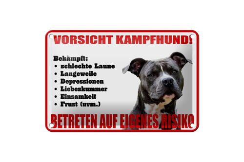 Blechschild Hinweis 18x12cm Hund Vorsicht Kampfhund Risiko Dekoration