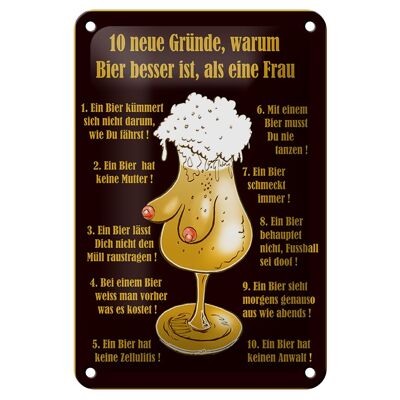 Cartel de chapa alcohol 12x18cm 10 razones por las que la cerveza es mejor que la mujer decoración