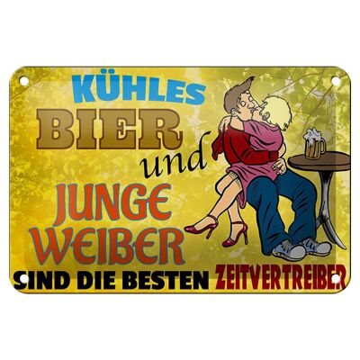 Blechschild Alkohol 18x12cm kühles Bier und junge Weiber Dekoration