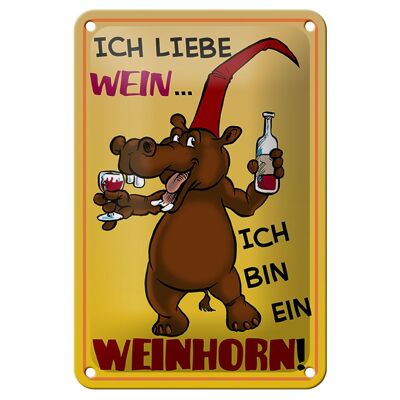 Blechschild Alkohol 12x18cm liebe Wein bin ein Weinhorn Dekoration