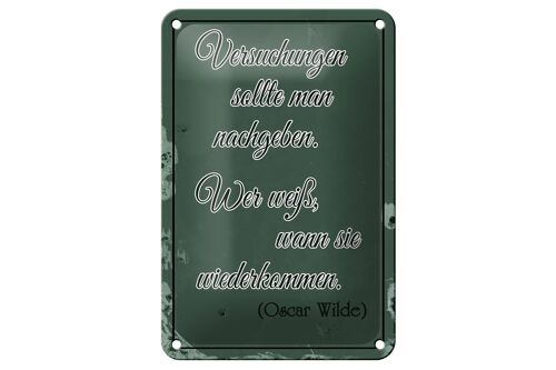 Blechschild Spruch 12x18cm Versuchungen soll man nachgeben Dekoration