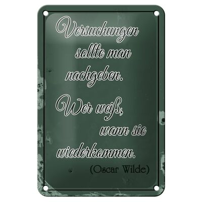 Blechschild Spruch 12x18cm Versuchungen soll man nachgeben Dekoration