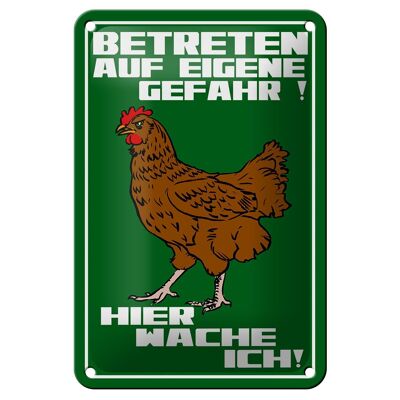 Metal sign notice 12x18cm enter at your own risk rooster decoration