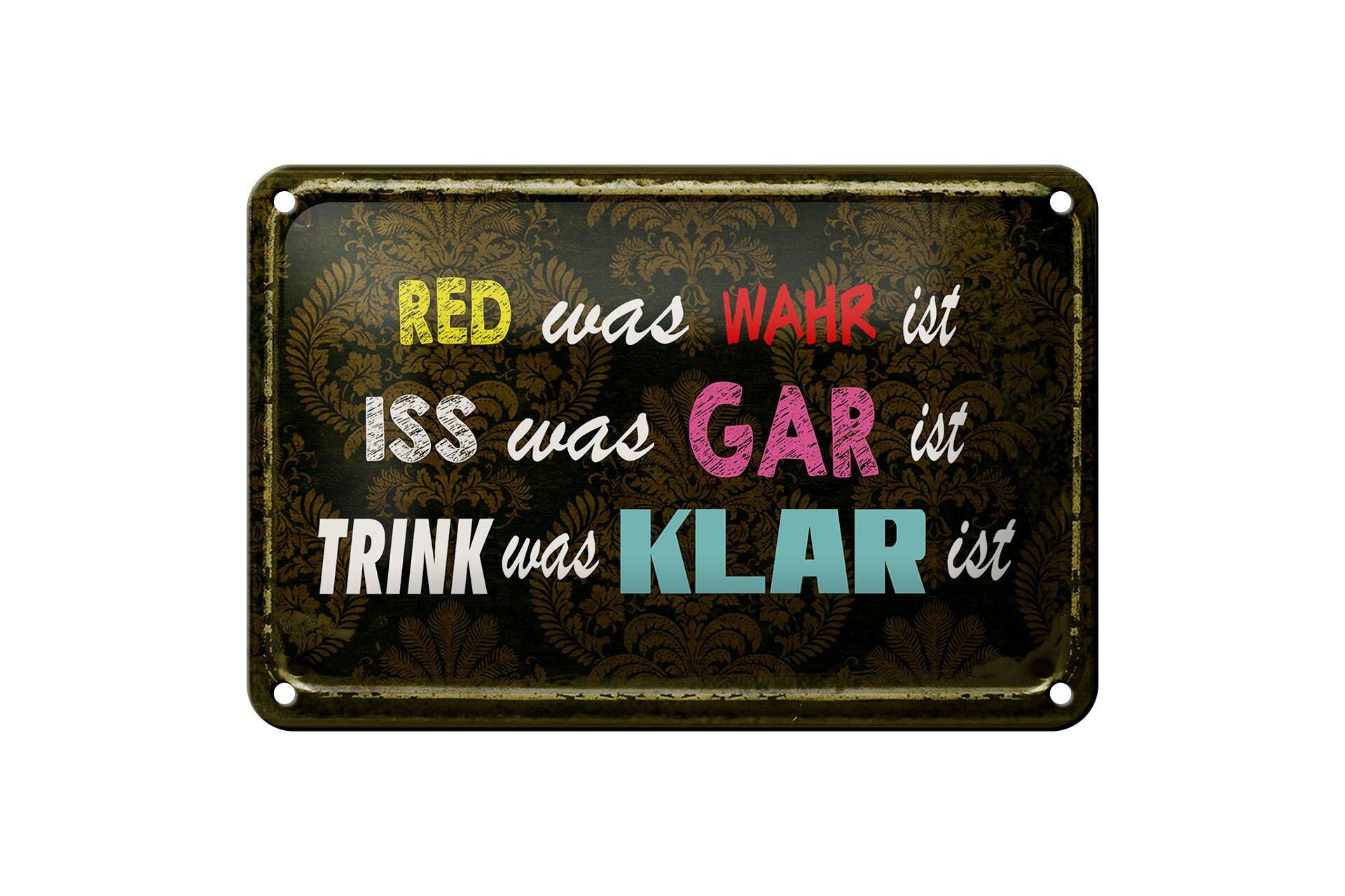 Targa in metallo rossa con scritta 18x12 cm ciò che è vero, mangia, bevi, decorazione trasparente