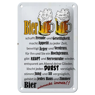 Blechschild Alkohol 12x18cm Bier schmeckt immer Freude Dekoration