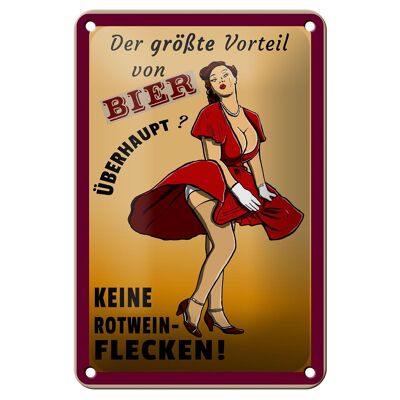 Blechschild Pinup 12x18cm Vorteil Bier keine Rotweinflecken Dekoration