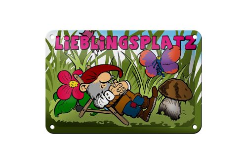 Blechschild Spruch 18x12cm Lieblingsplatz Zwerg im Garten Dekoration