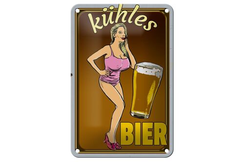 Blechschild Pinup 12x18cm Alkohol kühles Bier Dekoration