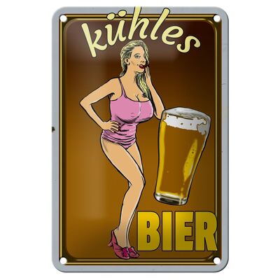 Blechschild Pinup 12x18cm Alkohol kühles Bier Dekoration