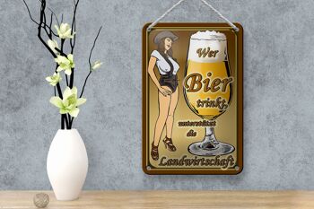 Plaque en tôle Pinup 12x18cm qui boit de la bière soutient la décoration champêtre 4