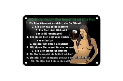 Blechschild Pinup 18x12cm 10 Gründe Bier besser als Frau Dekoration