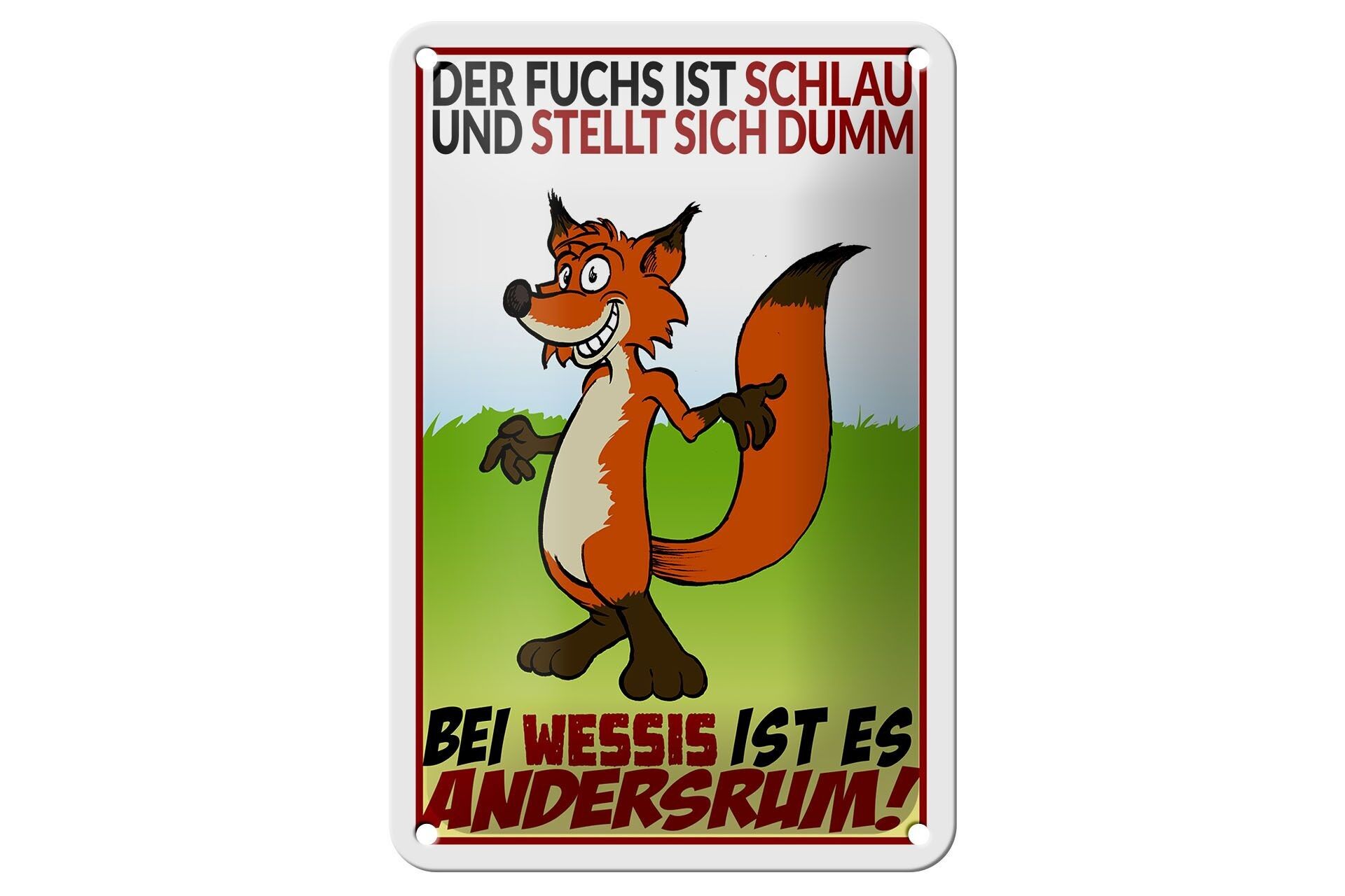 Tin sign saying 12x18cm the fox is clever decoration