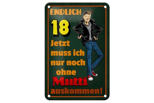 Blechschild Spruch 12x18cm endlich 18 muss noch ohne Mutti Dekoration