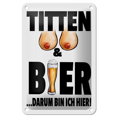 Blechschild Spruch 12x18cm Titten und Bier darum bin ihier Dekoration