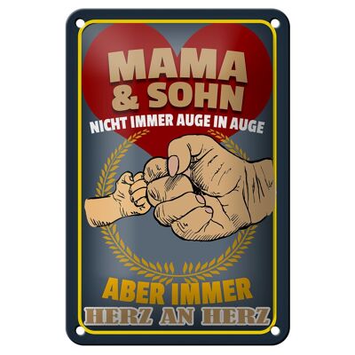 Blechschild Spruch 12x18cm Mama und Sohn immer Herz an Herz Dekoration