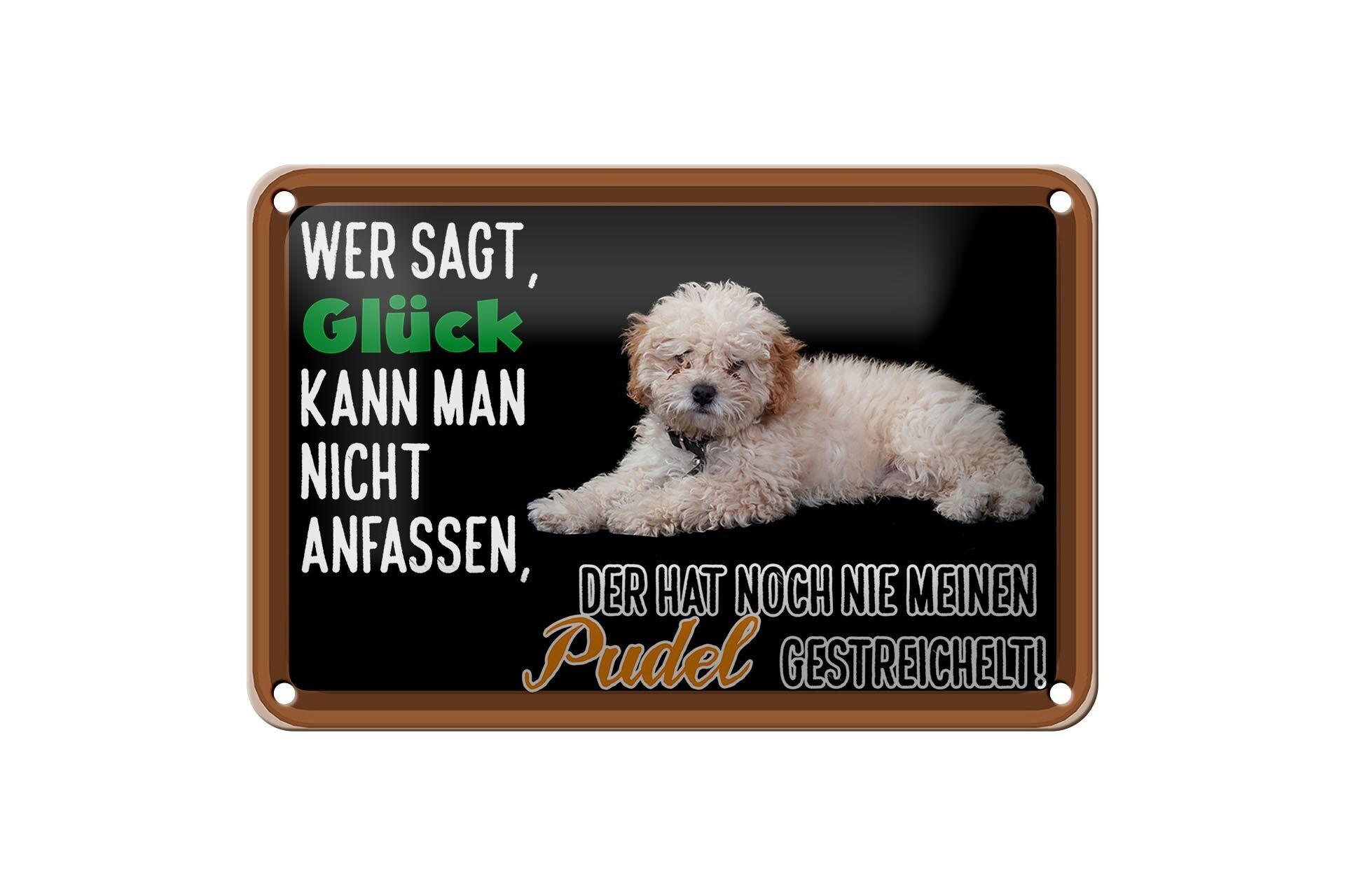 Targa in latta con scritta 18x12 cm La felicità non toccare la decorazione del cane barboncino