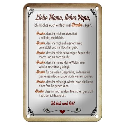 Tin sign saying 12x18cm mom dad love you thank you decoration