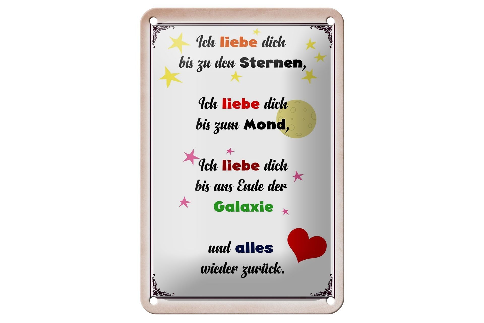 Targa in metallo con scritta "Ti amo" 12x18 cm con decorazione a stelle