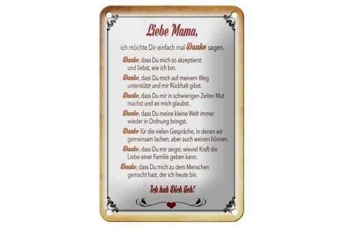 Blechschild Spruch 12x18cm liebe Mama Ich hab dich lieb Dekoration